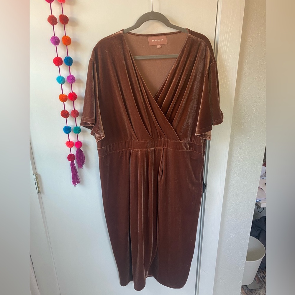 JessaKae northwood velvet mauve dress with faux wrap